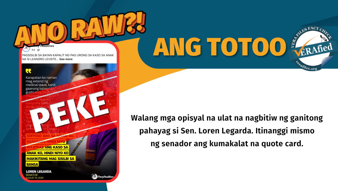 FACT CHECK: Legarda DID NOT say she refuses to work until cases against her son are withdrawn