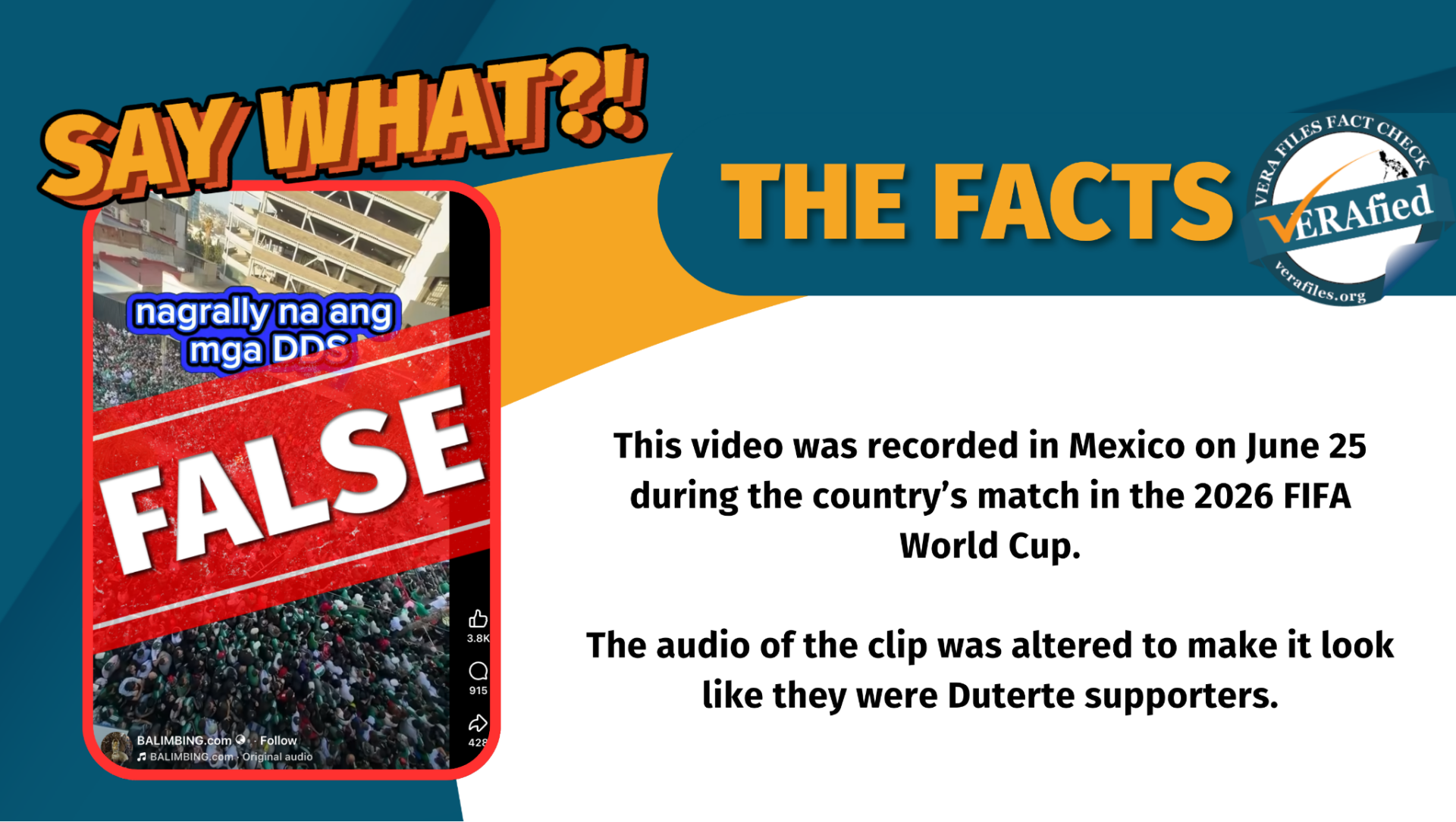 This video was recorded in Mexico on June 25 during the country’s match in the 2026 FIFA World Cup. The audio of the clip was altered to make it look like they were Duterte supporters.