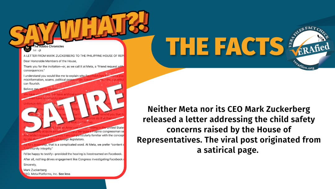 FACT CHECK: Viral letter of Meta’s Zuckerberg to PH House SATIRE