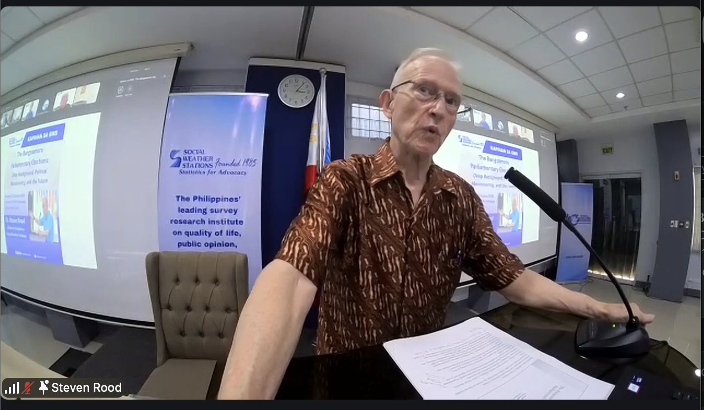 Steven Rood discussed “The Bangsamoro Parliamentary Elections: Deep Background, Political Maneuvering, and the Future,” at the Oct. 22 Kapihan sa SWS.