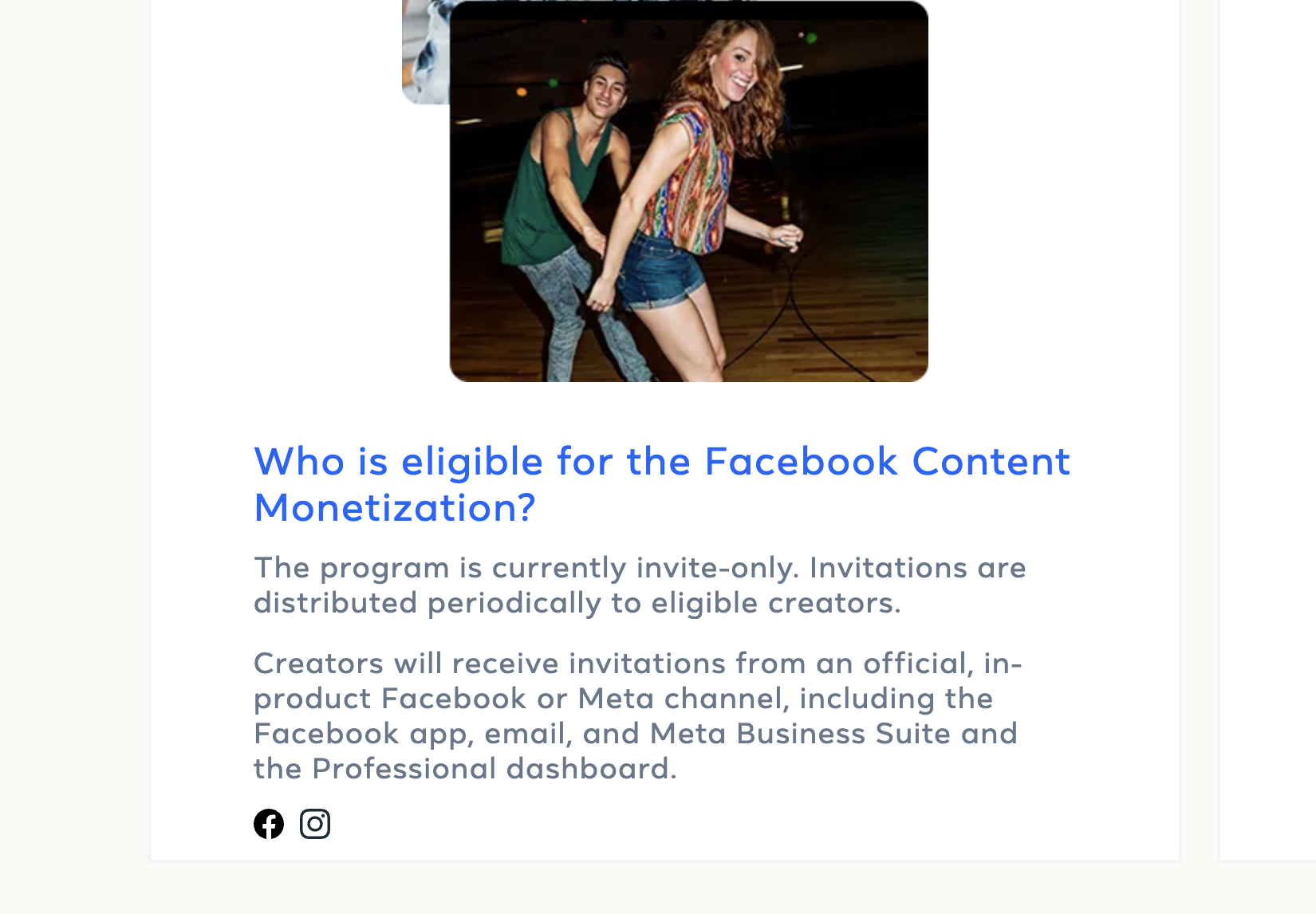 A user will be eligible for content monetization if they receive an invite from Meta. Screenshot from Meta’s website.