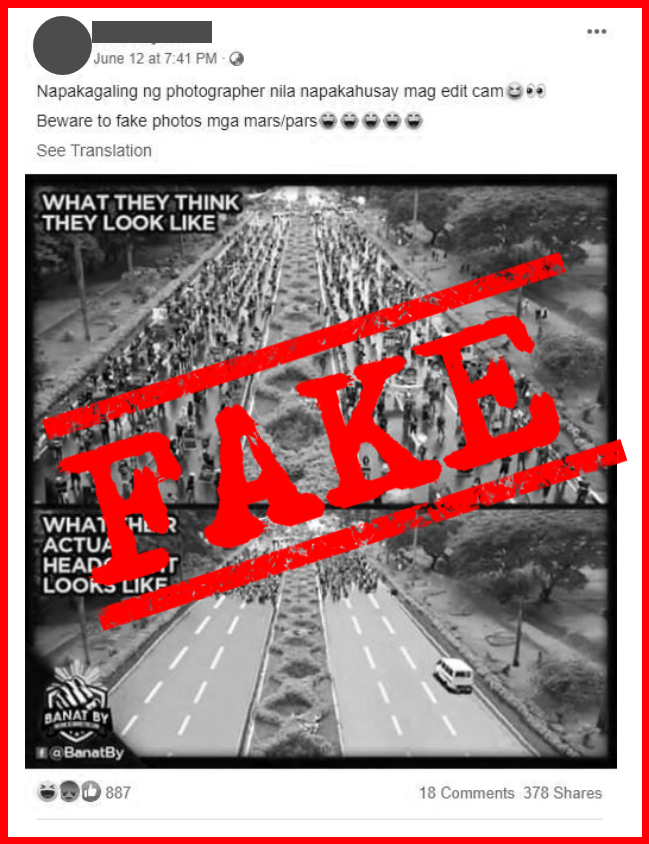 VERA FILES FACT CHECK: Photo of June 12 protest MANIPULATED to show fewer people