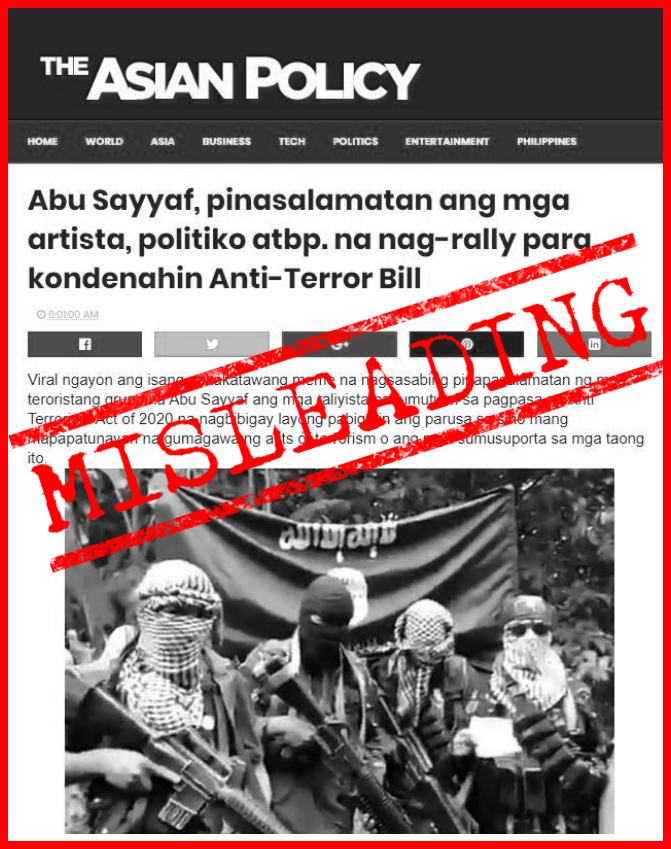 VERA FILES FACT CHECK: Abu Sayyaf DID NOT thank actors, politicians fighting Anti-Terrorism Bill