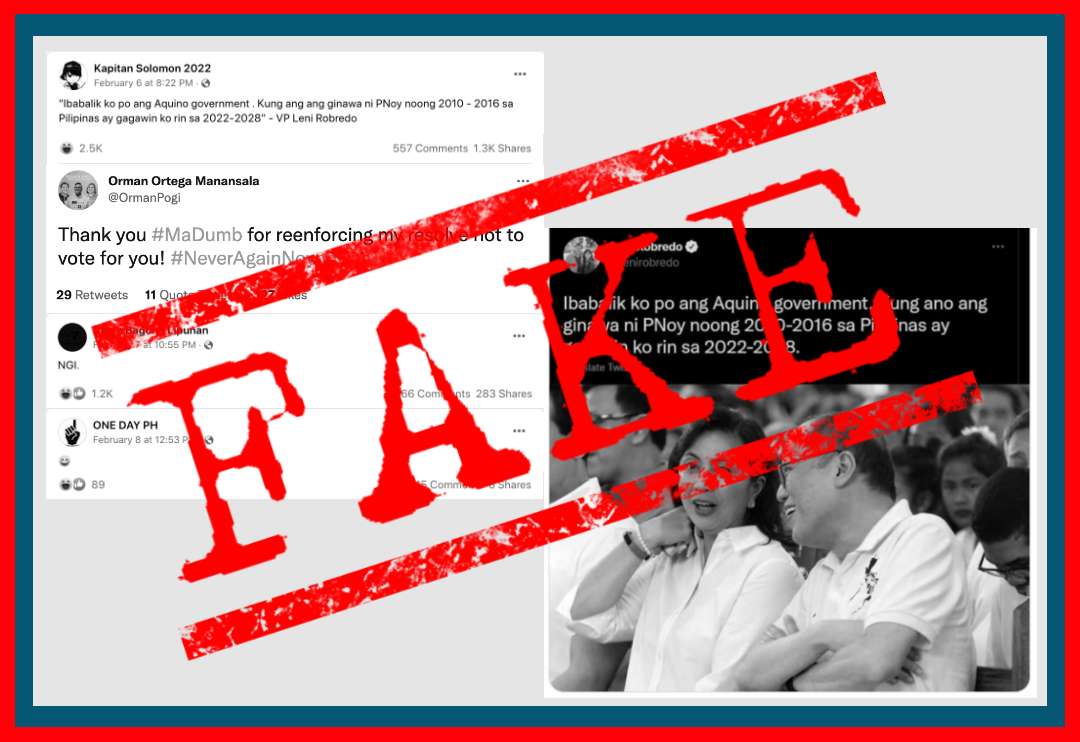 VERA FILES FACT CHECK: Robredo DID NOT tweet she will ‘bring back Aquino gov’t’