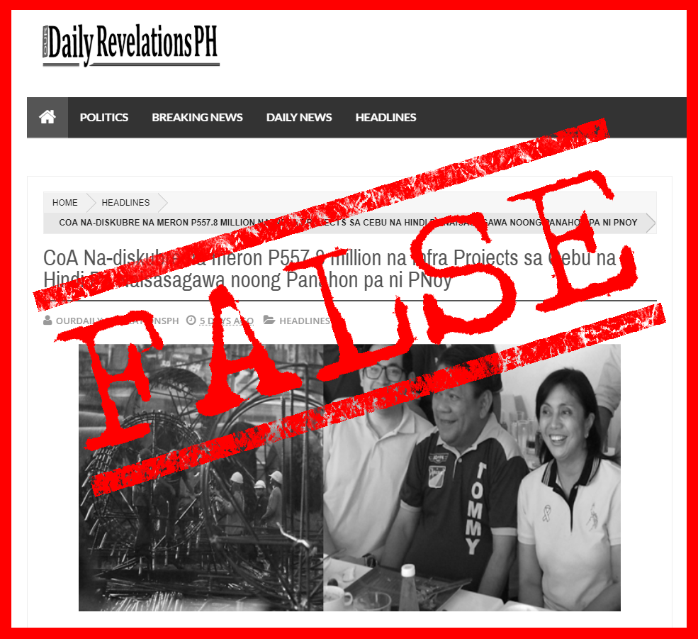 ​VERA FILES FACT CHECK: Website FALSELY links Noynoy Aquino to the stalled P557.8-M projects in Cebu