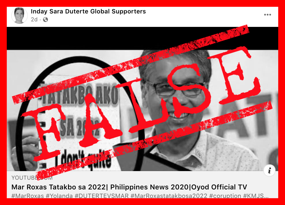 VERA FILES FACT CHECK: Mar Roxas DID NOT announce his candidacy for 2022 polls