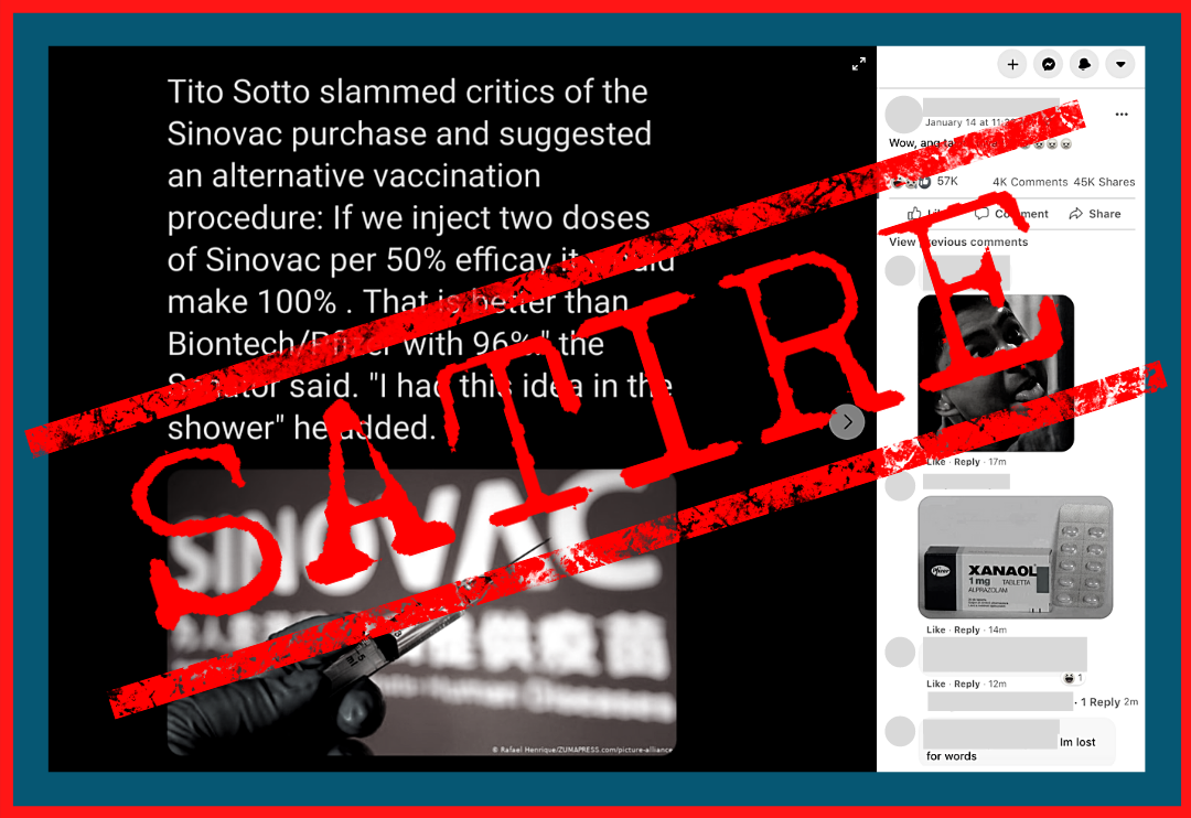 VERA FILES FACT CHECK: Tweet about Tito Sotto computing COVID-19 vaccine efficacy a SATIRE