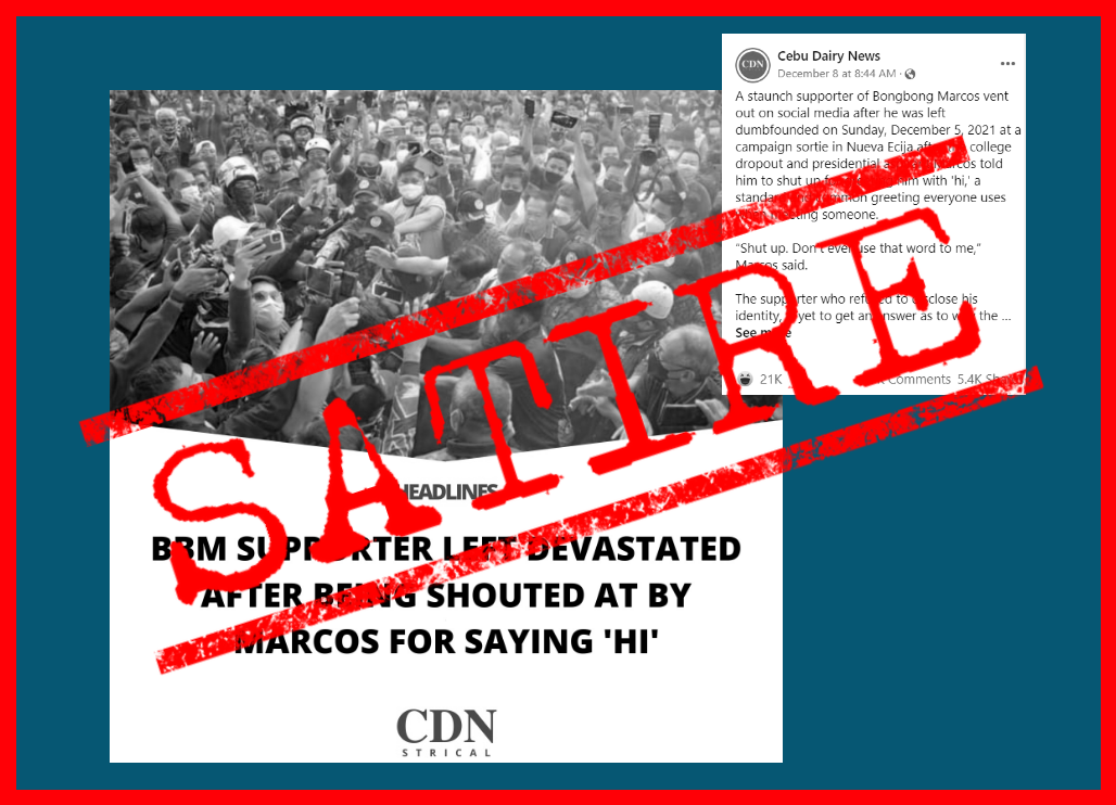 VERA FILES FACT CHECK: SATIRE post on Bongbong-Sara caravan misleads