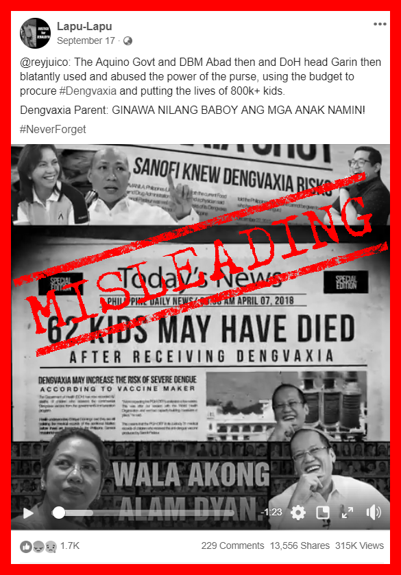 VERA FILES FACT CHECK: Online post insinuating opposition involvement in Dengvaxia mess MISLEADING