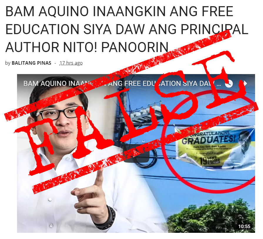 VERA FILES FACT CHECK: Sen. Bam Aquino never claimed to be ‘principal author’ of free education bill