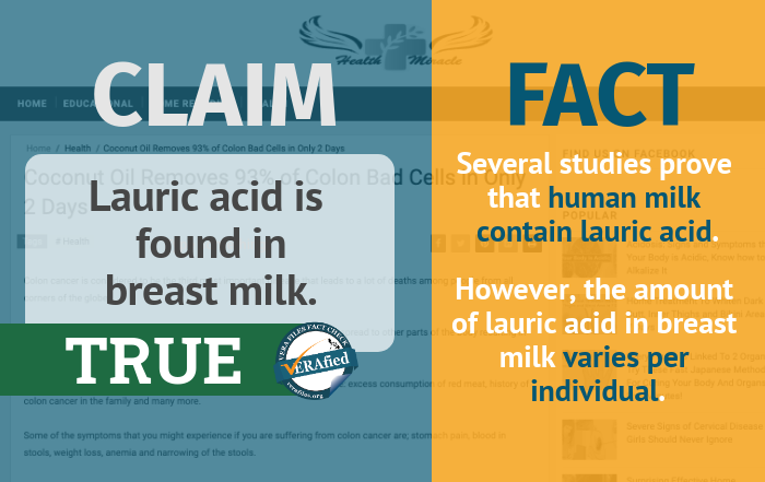 5 TRUE: Lauric acid is found in breast milk. 
