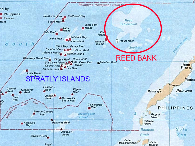 Spratly Islands and Reed bank. Litrato mula sa Wikimedia Commons