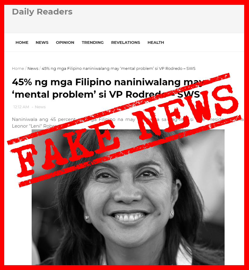 Vera Files Fact Check Report Claiming 45 Of Filipinos Believe Robredo Has Mental Problems 8802