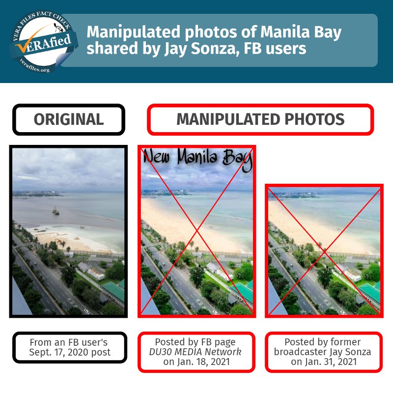 VERAfied: Manipulated photos of Manila Bay shared by Jay Sonza, FB users