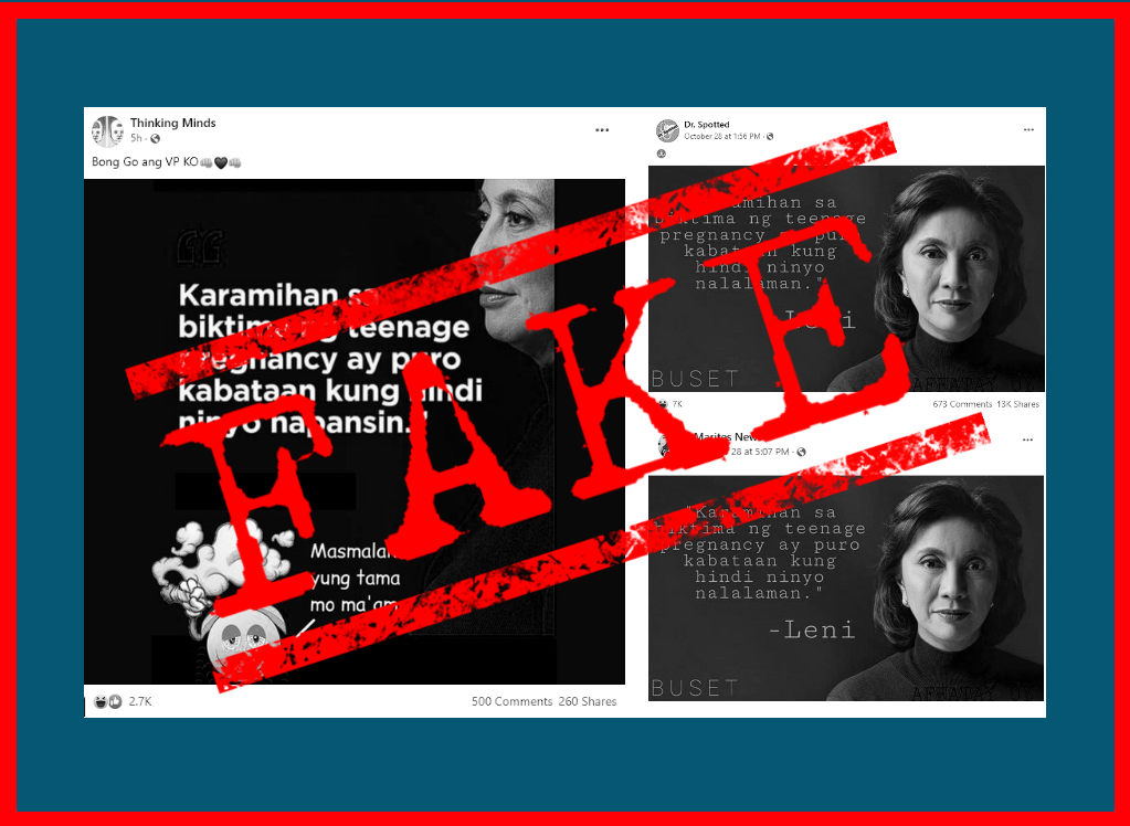 VERA FILES FACT CHECK: Netizens mock Robredo for FAKE quote on teenage pregnancy