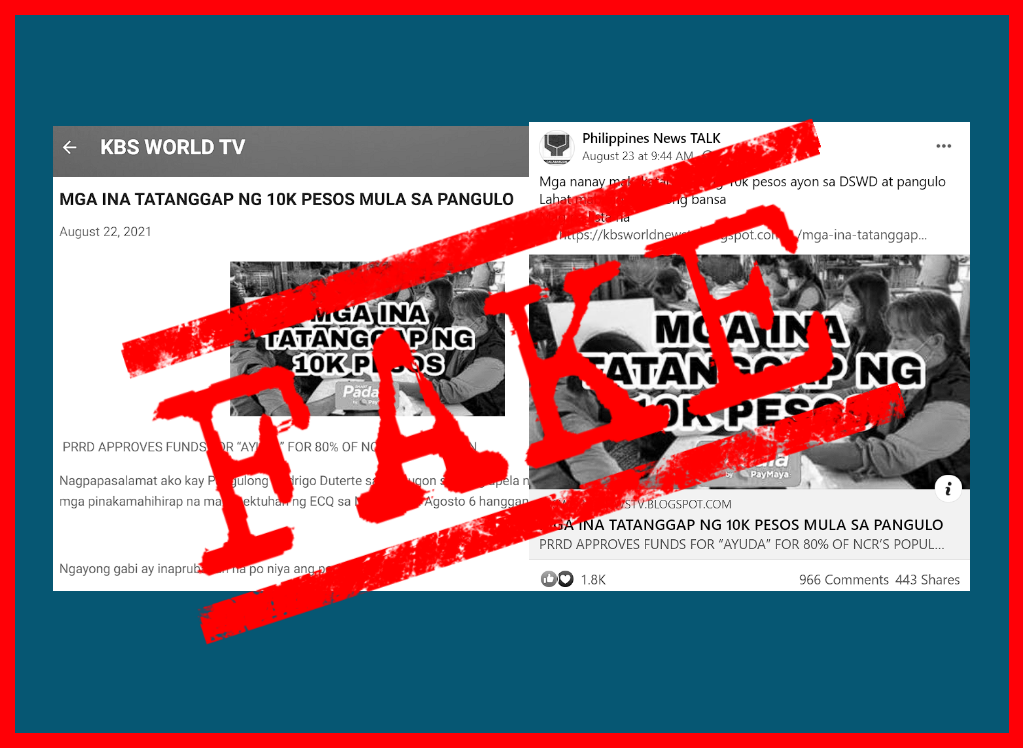 VERA FILES FACT CHECK: Post on Duterte’s P10K cash aid to mothers FAKE