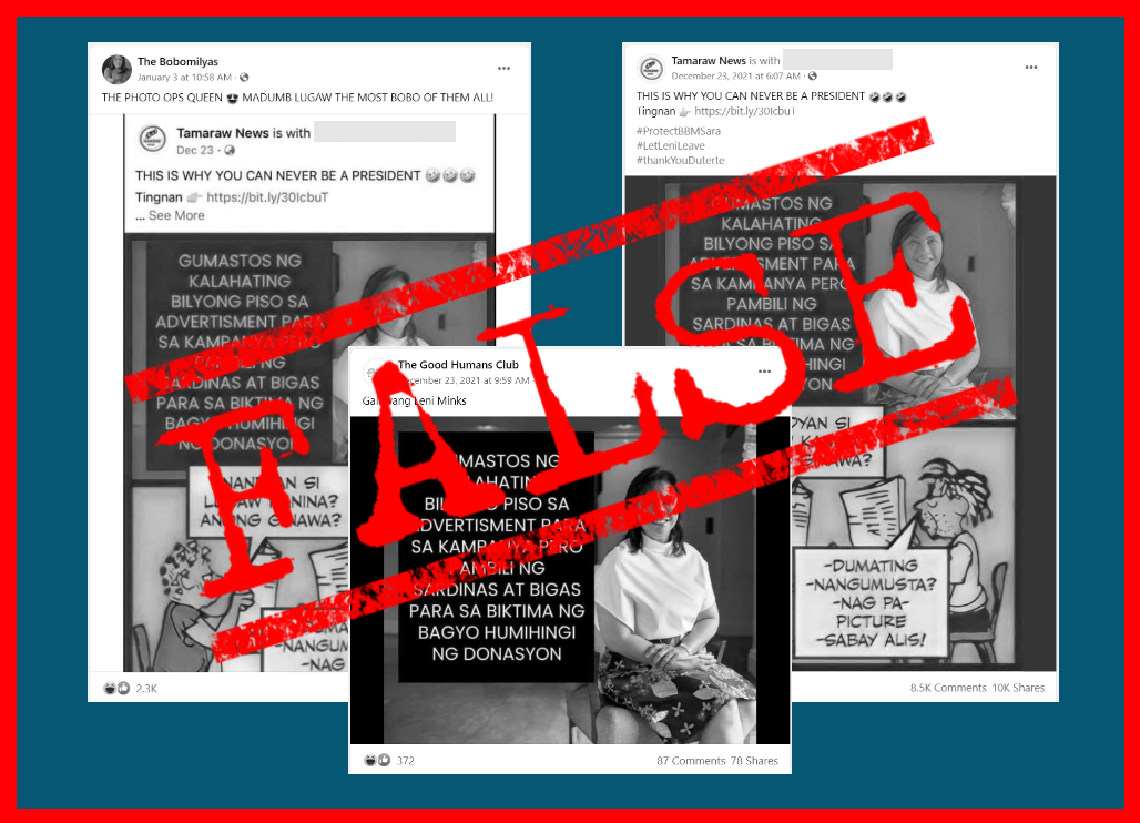 VERA FILES FACT CHECK: Graphic makes FALSE claim on Robredo’s campaign ad spending