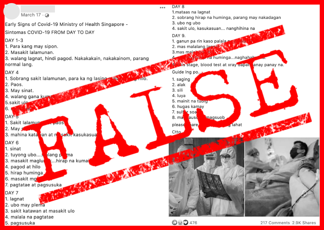 VERA FILES FACT CHECK: Viral FB post on list of ‘9-day’ COVID-19 symptoms, preventive measures NOT TRUE