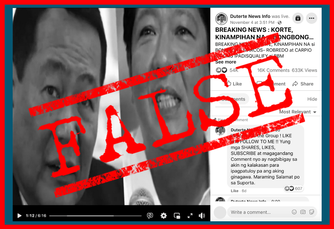 VERA FILES FACT CHECK: Video FALSELY claims SC officially ‘sided’ with Marcos in COC cancellation case