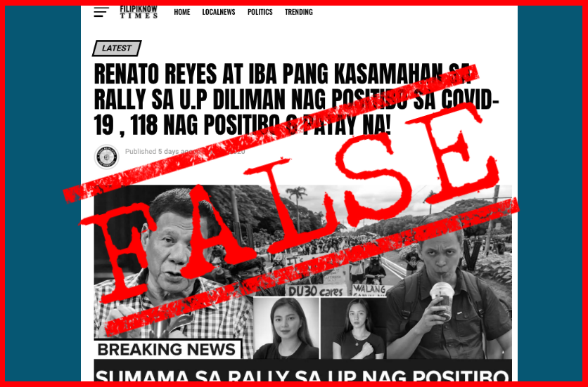 VERA FILES FACT CHECK: Story claiming activist Renato Reyes, protesters in UP got COVID-19 NOT TRUE