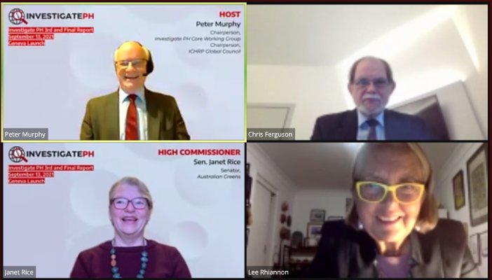 INVESTIGATE PH Core Working Group Chairperson Peter Murphy (top right) discussed with commissioners Chris Ferguson (top left), Janet Rice (bottom right) and Lee Rhianon (bottom left) the findings of their final report in a Sept. 13 virtual forum. 