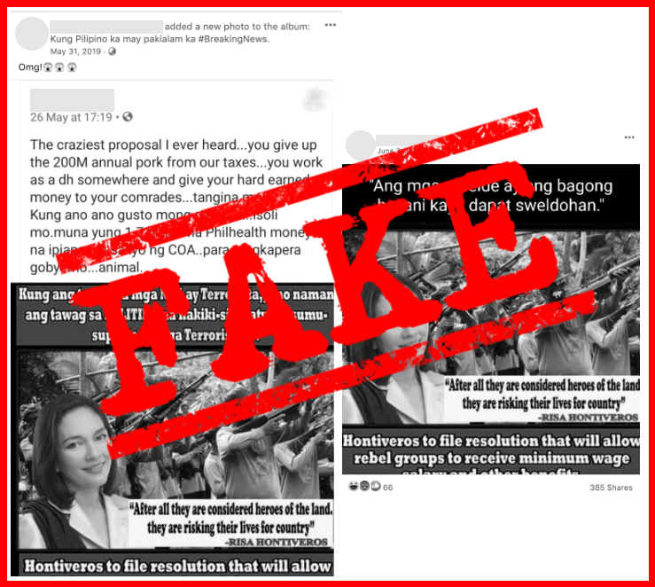 VERA FILES FACT CHECK: Netizens revive FAKE post on Hontiveros supporting rebels