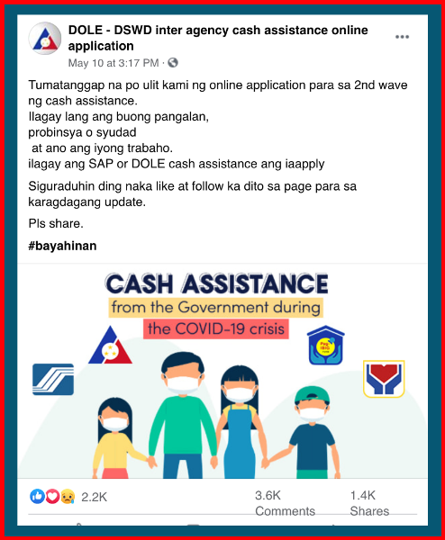 Fake FB page DOLE-DSWD