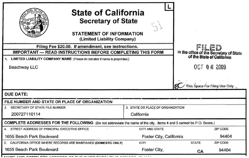 Beachway registration documents